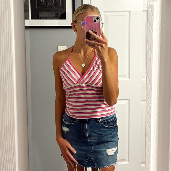 Y2K Xhilaration Stripe Halter Tank Top - Picture 1 of 4